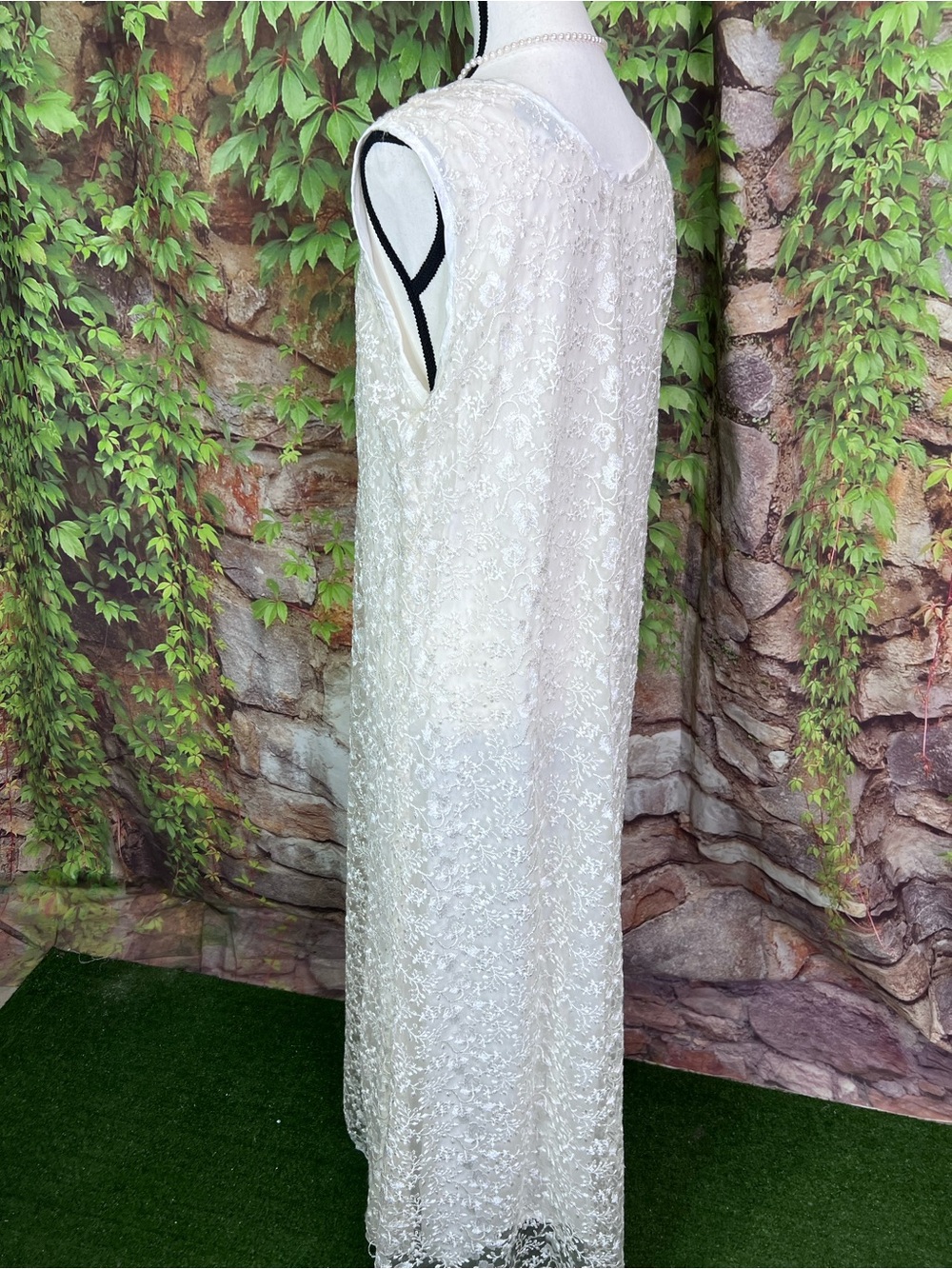 VINTAGE CHRISTINA FAIRBANKS Ivory Lace Overlay Tank Dress, XL - Picture 7 of 12